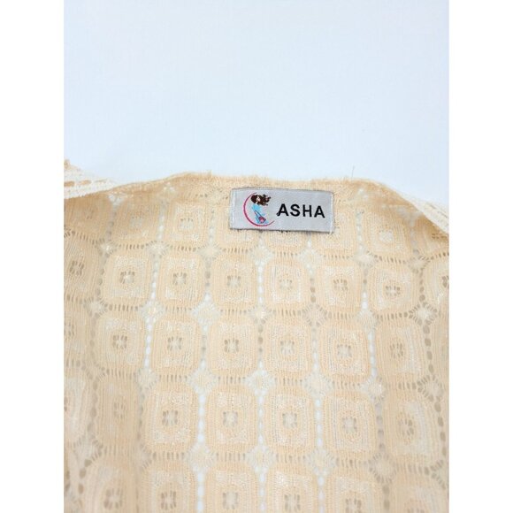 Asha Cover Up Blouse Womens‎ Cream Sheer Lace Top Southwest Crochet Boho Beach - Picture 4 of 8